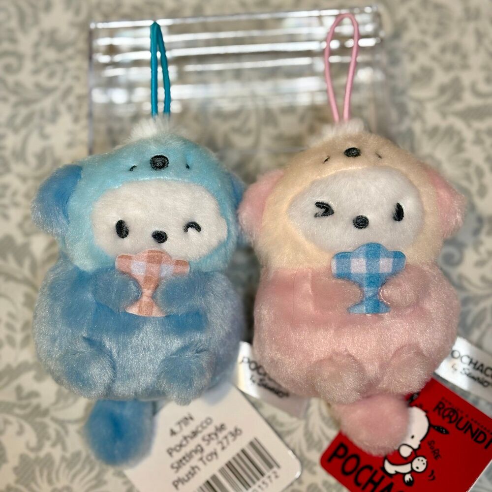 NWT Sanrio Authentic Pochacco Otter Series 4” Plushie Key Chains Set of 2